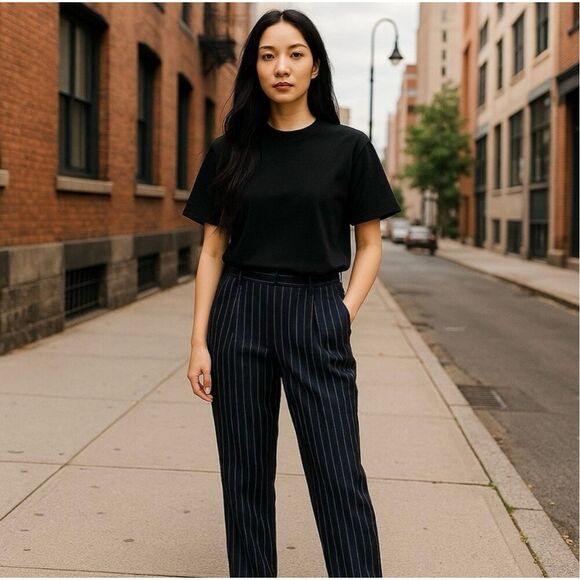 ✨Ralph Lauren Navy Pin Striped Wool-Blend Women's Straight Leg Lined Sz10 Pants✨ - Picture 2 of 7
